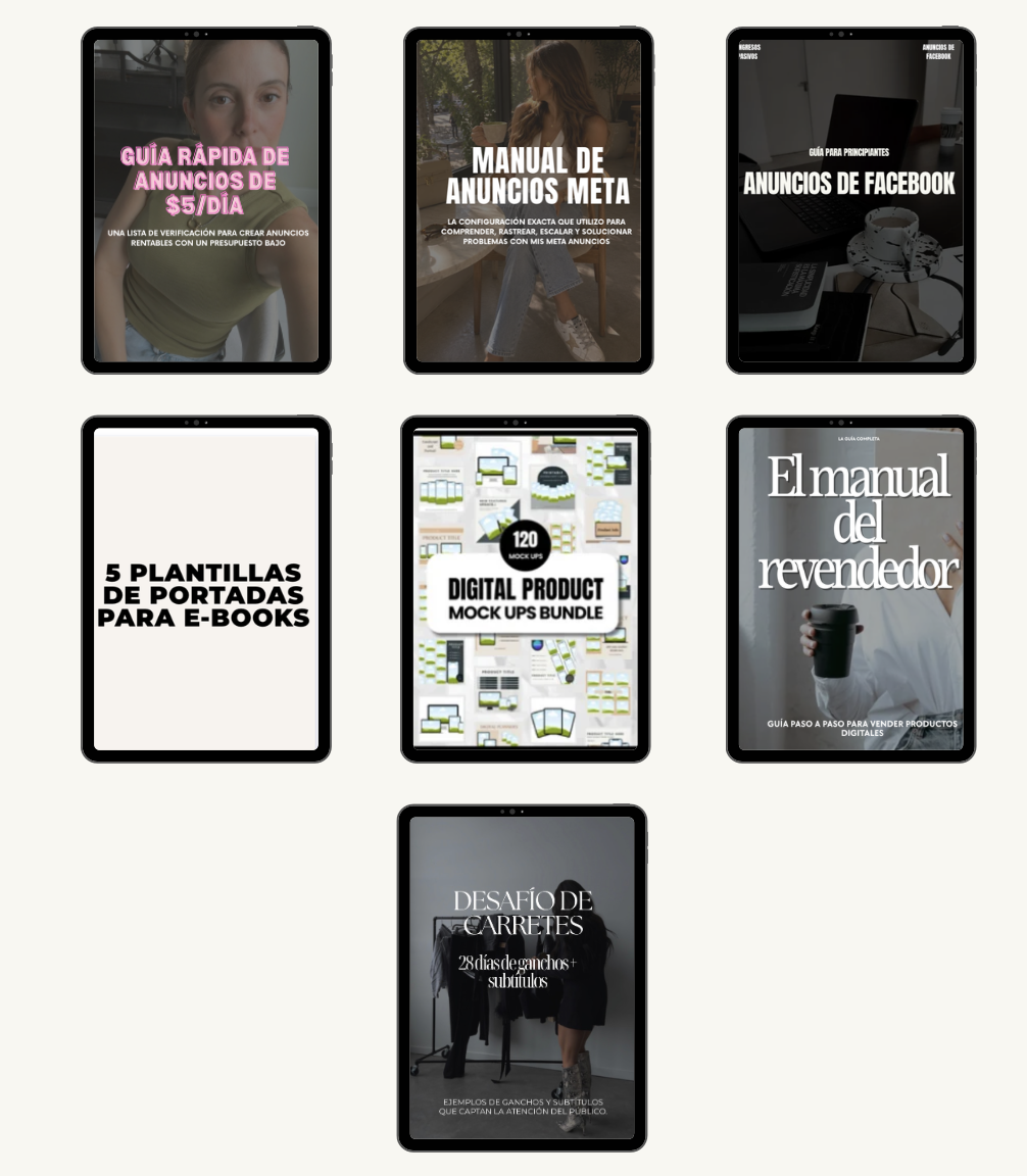 Mockups de los bonos del Método de Ingresos Invisibles en tabletas